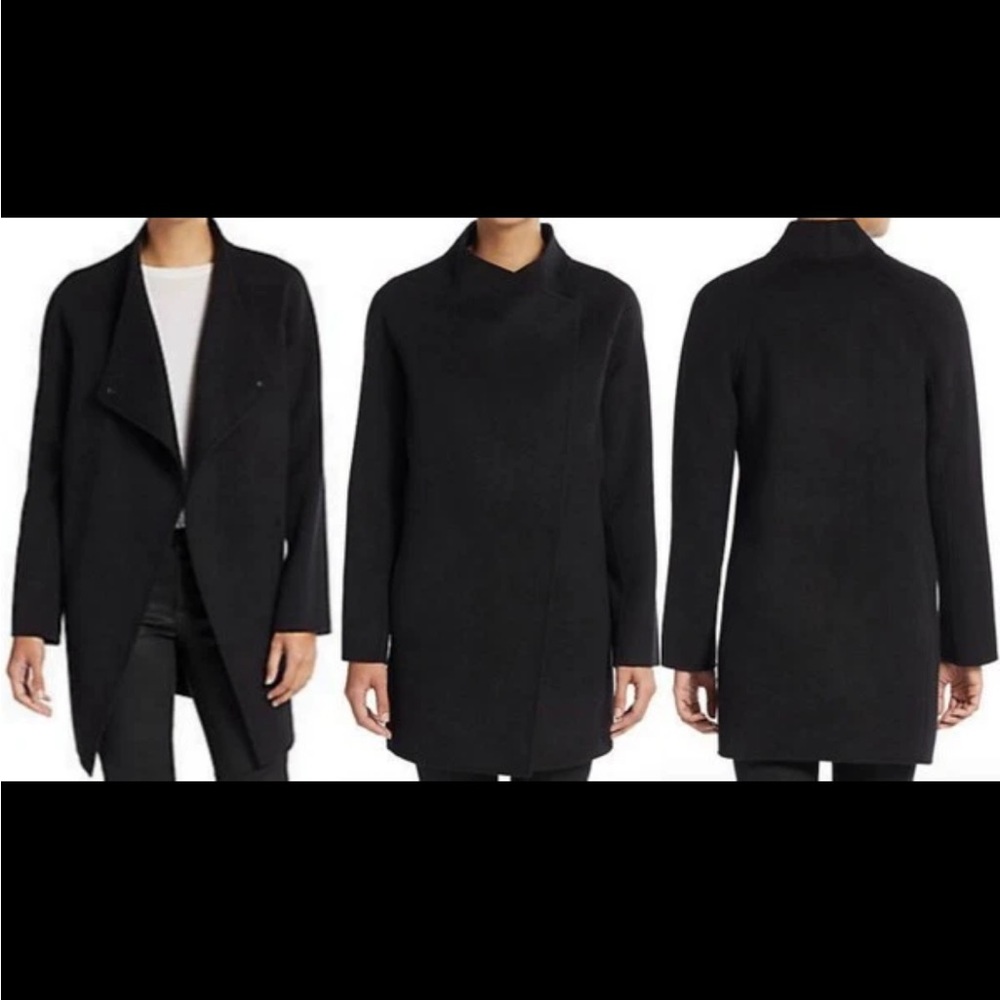 VINCE DRAPE NECK WOOL BLEND WOMEN COAT SIZE XS in Black $695